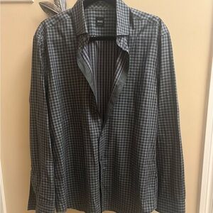 Boss Men's Grey and Black Button Up Shirt